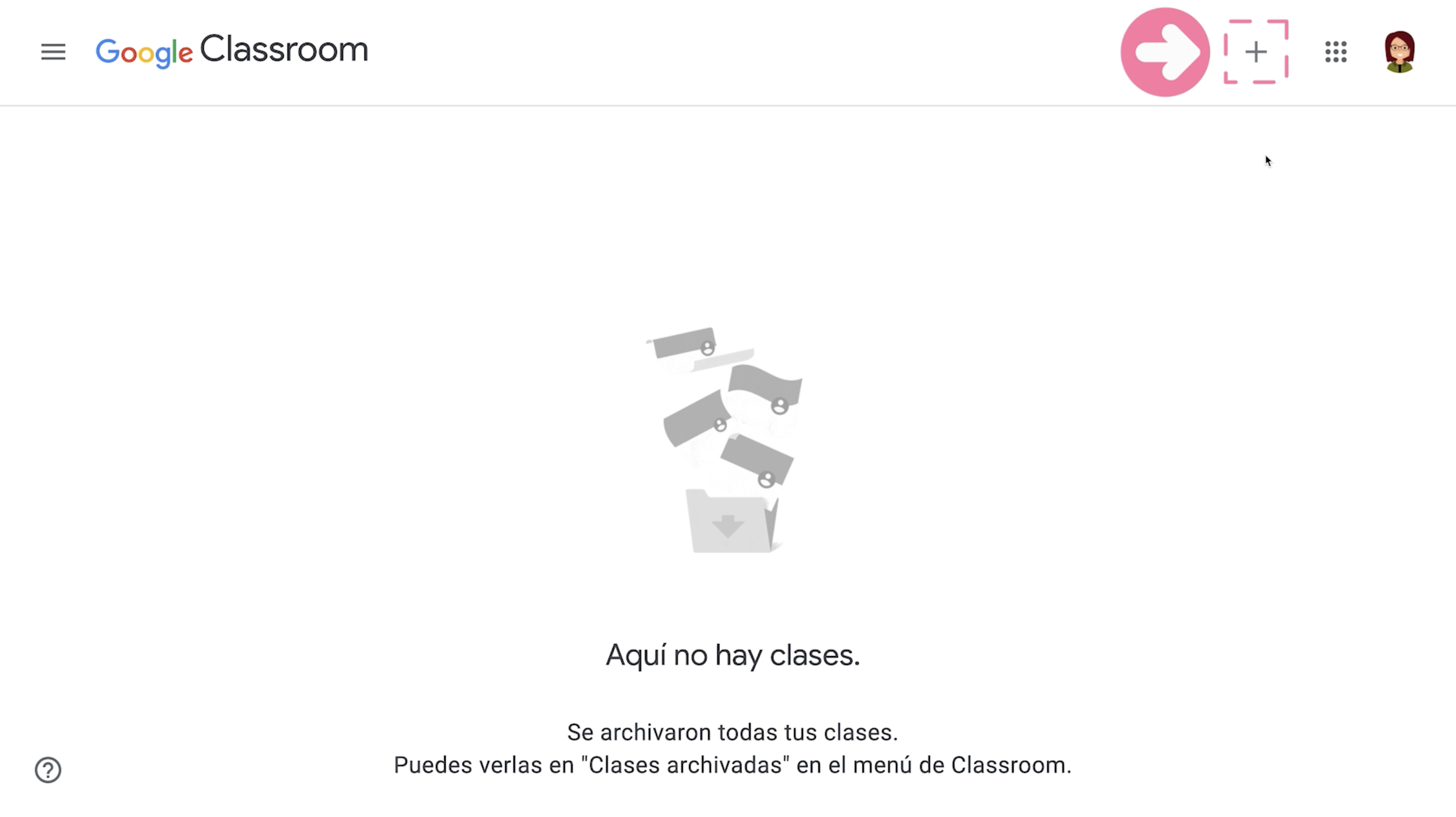 Hacer clic en botón + para crear clase en Google Classroom